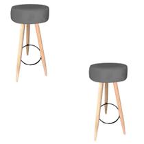 Kit 02 Banqueta Alta Flora Pés Palito em Madeira Branco para Bar Bistrô Cozinha Suede Cinza - Damaffê Móveis Kit 02 Banqueta Alta Flora Pés Palito em Madeira Branco para Bar Bistrô Cozinha Suede Cinza - Damaffê Móveis