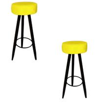 Kit 02 Banqueta Alta Flora Pés Palito em Madeira Preto Bar Bistrô Cozinha Suede Amarelo - Damaffê Móveis Kit 02 Banqueta Alta Flora Pés Palito em Madeira Preto Bar Bistrô Cozinha Suede Amarelo - Damaffê Móveis