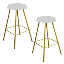 Kit 02 Banqueta Alta Lari Eiffel Hexágono Cozinha Bar Balcão Bistrô Ferro Dourado material sintético Branco - Ahz Móveis