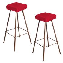 Kit 02 Banqueta Alta Lira Eiffel Industrial Cozinha Bar Balcão Bistrô Ferro Bronze Tecido Sintético Vermelho - Ahazzo Móveis