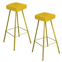 Kit 02 Banqueta Alta Lira Eiffel Industrial Cozinha Bar Balcão Bistrô Ferro Dourado Tecido Sintético Amarelo - Ahazzo Móveis