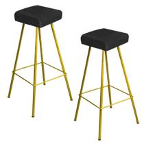 Kit 02 Banqueta Alta Lira Eiffel Industrial Cozinha Bar Balcão Bistrô Ferro Dourado Tecido Sintético Preto - Ahazzo Móveis