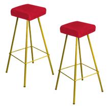 Kit 02 Banqueta Alta Lira Eiffel Industrial Cozinha Bar Balcão Bistrô Ferro Dourado Tecido Sintético Vermelho - Ahz Móveis