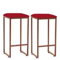 Kit 02 Banqueta Alta Lua Industrial Cozinha Bar Balcão Bistrô Ferro Bronze Suede Vermelho - Ahazzo Móveis