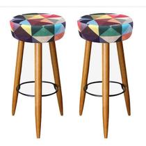 Kit 02 Banqueta Alta Suede Triangulo Colorido Pés Palito