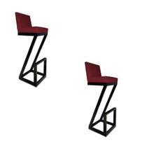 kit 02 banqueta Alta Z Base De Ferro Suede Marsala - D'Classe Decor