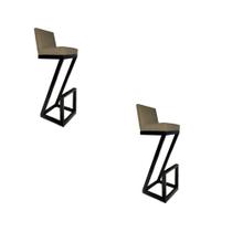 kit 02 banqueta AltaZ Base De Ferro Suede Marrom Rato - D'Classe Decor