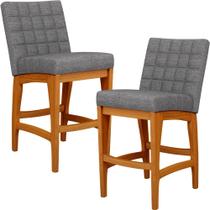 Kit 02 Banqueta Baixa Cozinha Bancada Bar Sala Jantar Fixa Mila L02 Linho Cinza Escuro - Lyam Decor Kit 02 Banqueta Baixa Cozinha Bancada Bar Sala Jantar Fixa Mila L02 Linho Cinza Escuro - Lyam Decor