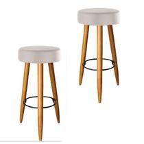 Kit 02 Banqueta Suede Bege Pé Palito Castanho 70Cm De Altura