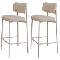 Kit 02 Banquetas Alta Bar Cozinha Sala De Jantar Aço Branco Kaira C01 Linho Areia - Lyam Decor Kit 02 Banquetas Alta Bar Cozinha Sala De Jantar Aço Branco Kaira C01 Linho Areia - Lyam Decor