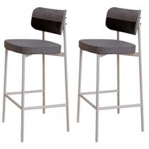 Kit 02 Banquetas Alta Bar Cozinha Sala De Jantar Aço Branco Kaira C01 Linho Cinza material sintético Preto - Lyam Decor Kit 02 Banquetas Alta Bar Cozinha Sala De Jantar Aço Branco Kaira C01 Linho Cinza material sintético Preto - Lyam Decor