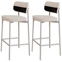 Kit 02 Banquetas Alta Bar Cozinha Sala De Jantar Aço Branco Kaira C01 Linho Palha material sintético Preto - Lyam Decor Kit 02 Banquetas Alta Bar Cozinha Sala De Jantar Aço Branco Kaira C01 Linho Palha material sintético Preto - Lyam Decor