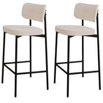 Kit 02 Banquetas Alta Bar Cozinha Sala De Jantar Aço Preto Kaira C01 Linho Palha - Lyam Decor Kit 02 Banquetas Alta Bar Cozinha Sala De Jantar Aço Preto Kaira C01 Linho Palha - Lyam Decor