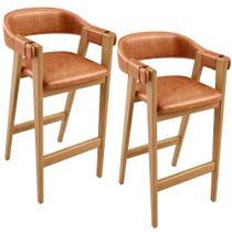 Kit 02 Banquetas Alta Bar Cozinha Sala de Jantar Bar Nadja L02 material sintético Camel - Lyam Decor