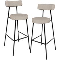 Kit 02 Banquetas Alta Bar Cozinha Sala De Jantar Em Aço Milão L02 Linho Bege - Lyam Decor Kit 02 Banquetas Alta Bar Cozinha Sala De Jantar Em Aço Milão L02 Linho Bege - Lyam Decor