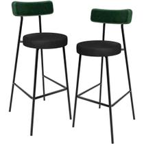 Kit 02 Banquetas Alta Bar Cozinha Sala De Jantar Milão L02 Facto Verde material sintético Preto Kit 02 Banquetas Alta Bar Cozinha Sala De Jantar Milão L02 Facto Verde material sintético Preto