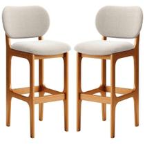 Kit 02 Banquetas Alta Bar Cozinha Sala Jantar Fixa Betta L02 Imbuia Bouclê Creme - Lyam Decor