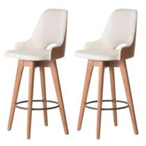 Kit 02 Banquetas Alta Giratória com Encosto Lary Para Cozinha Composê sintético Nozes e Linho Bege Aurora Line Kit 02 Banquetas Alta Giratória com Encosto Lary Para Cozinha Composê sintético Nozes e Linho Bege Aurora Line