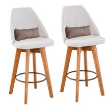 Kit 02 Banquetas Alta Maya Giratória Com Encosto Linho Bege Claro e Almofada Suede Bege - Gat Magazine Kit 02 Banquetas Alta Maya Giratória Com Encosto Linho Bege Claro e Almofada Suede Bege - Gat Magazine