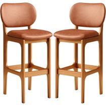 Kit 02 Banquetas Alta Para Cozinha Madeira Fixa Betta L02 Imbuia material sintético Camel - Lyam Decor