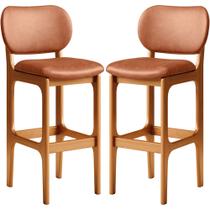 Kit 02 Banquetas Alta Para Cozinha Madeira Fixa Betta L02 Imbuia material sintético Camel - Lyam Decor