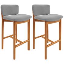 Kit 02 Banquetas Alta Para Cozinha Sala de Jantar Bar Dara L02 Bouclê Cinza - Lyam Decor