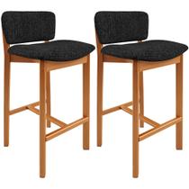 Kit 02 Banquetas Alta Para Cozinha Sala de Jantar Bar Dara L02 Linho Chumbo - Lyam Decor