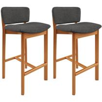 Kit 02 Banquetas Alta Para Cozinha Sala De Jantar Bar Dara L02 Linho Cinza Escuro - Lyam Decor