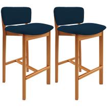Kit 02 Banquetas Alta Para Cozinha Sala de Jantar Bar Dara L02 Suede Azul Marinho - Lyam Decor