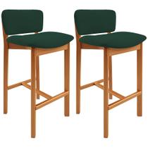 Kit 02 Banquetas Alta Para Cozinha Sala de Jantar Bar Dara L02 Suede Verde Musgo - Lyam Decor Kit 02 Banquetas Alta Para Cozinha Sala de Jantar Bar Dara L02 Suede Verde Musgo - Lyam Decor