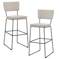 Kit 02 Banquetas Alta Para Cozinha Sala De Jantar Base em Aço Fixa Allana L02 Linho Cru - Lyam Decor Kit 02 Banquetas Alta Para Cozinha Sala De Jantar Base em Aço Fixa Allana L02 Linho Cru - Lyam Decor