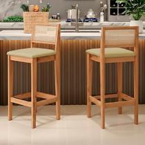 Kit 02 Banquetas Altas Brunella 99cm com Encosto Telinha Estilo Palha Linho Palha - Desk Design
