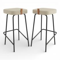Kit 02 Banquetas Altas Cozinha e Área Gourmet Vik Estofada Linho Bege - Desk Design