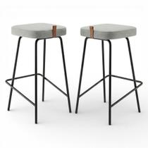 Kit 02 Banquetas Altas Cozinha e Área Gourmet Vik Estofada Linho Cinza - Desk Design