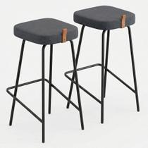 Kit 02 Banquetas Altas Cozinha e Área Gourmet Vik Estofada Linho Grafite - Desk Design
