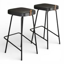 Kit 02 Banquetas Altas Cozinha e Área Gourmet Vik Estofada material sintético Preto - Desk Design