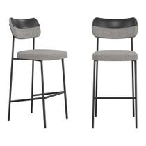 Kit 02 Banquetas Altas Cozinha Lila com Encosto material sintético Preto Linho Cinza - Desk Design