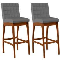 Kit 02 Banquetas Altas Cozinha Mila B04 Suede Cinza Kit 02 Banquetas Altas Cozinha Mila B04 Suede Cinza