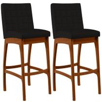 Kit 02 Banquetas Altas Cozinha Mila B04 Suede Preto