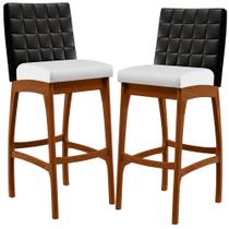 Kit 02 Banquetas Altas Cozinha Sala Jantar Fixa Mila B04 Corano Preto Corano Branco - Lyam Decor Kit 02 Banquetas Altas Cozinha Sala Jantar Fixa Mila B04 Corano Preto Corano Branco - Lyam Decor