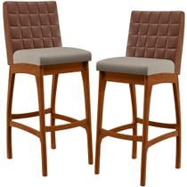 Kit 02 Banquetas Altas Cozinha Sala Jantar Fixa Mila L02 material sintético Marrom Linho Bege - Lyam Decor