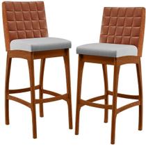 Kit 02 Banquetas Altas Mila Camel Linho Cinza Kit 02 Banquetas Altas Mila Camel Linho Cinza