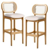 Kit 02 Banquetas Altas Para Cozinha Bancada Sala Tela Betta Fixa L02 Linho Cru - Lyam