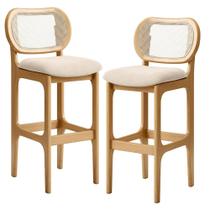 Kit 02 Banquetas Altas Para Cozinha Bancada Sala Tela Betta Fixa L02 Suede Bege - Lyam Kit 02 Banquetas Altas Para Cozinha Bancada Sala Tela Betta Fixa L02 Suede Bege - Lyam