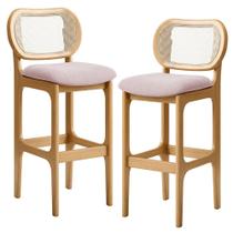 Kit 02 Banquetas Altas Para Cozinha Bancada Sala Tela Betta Fixa L02 Suede Rosê - Lyam