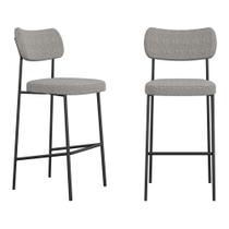 Kit 02 Banquetas Altas Para Cozinha Lila Estofada com Encosto Linho Cinza - Abmaza