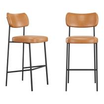 Kit 02 Banquetas Altas Para Cozinha Lila Estofada Com Encosto material sintético Whisky - Abmaza