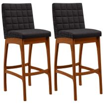 Kit 02 Banquetas Altas Para Cozinha Sala de Jantar Fixa Mila B04 Linho Chumbo - Lyam Decor Kit 02 Banquetas Altas Para Cozinha Sala de Jantar Fixa Mila B04 Linho Chumbo - Lyam Decor