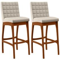 Kit 02 Banquetas Altas Para Cozinha Sala de Jantar Fixa Mila B04 Linho Cru - Lyam Decor