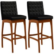 Kit 02 Banquetas Altas Para Cozinha Sala de Jantar Fixa Mila L02 Facto Preto Metalizado - Lyam Decor